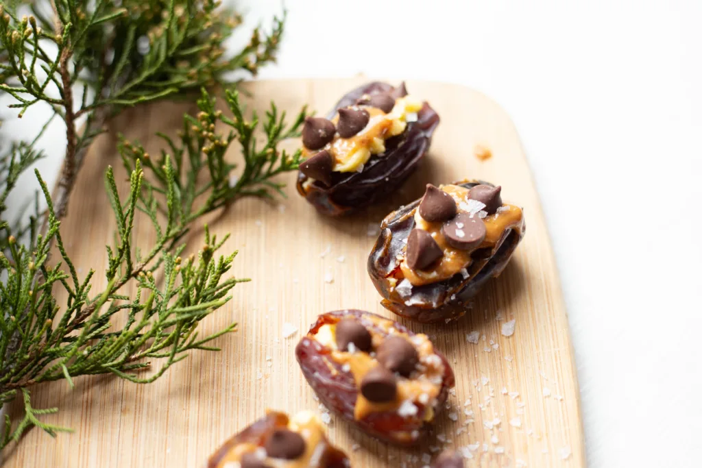 Salted Chocolate Dipped Peanut Butter Stuffed Dates